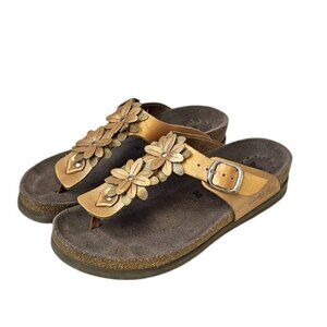 Mephisto Womens Flower Strap Thong Sandals, Leather, Comfort, Slip On, 38 / US 8